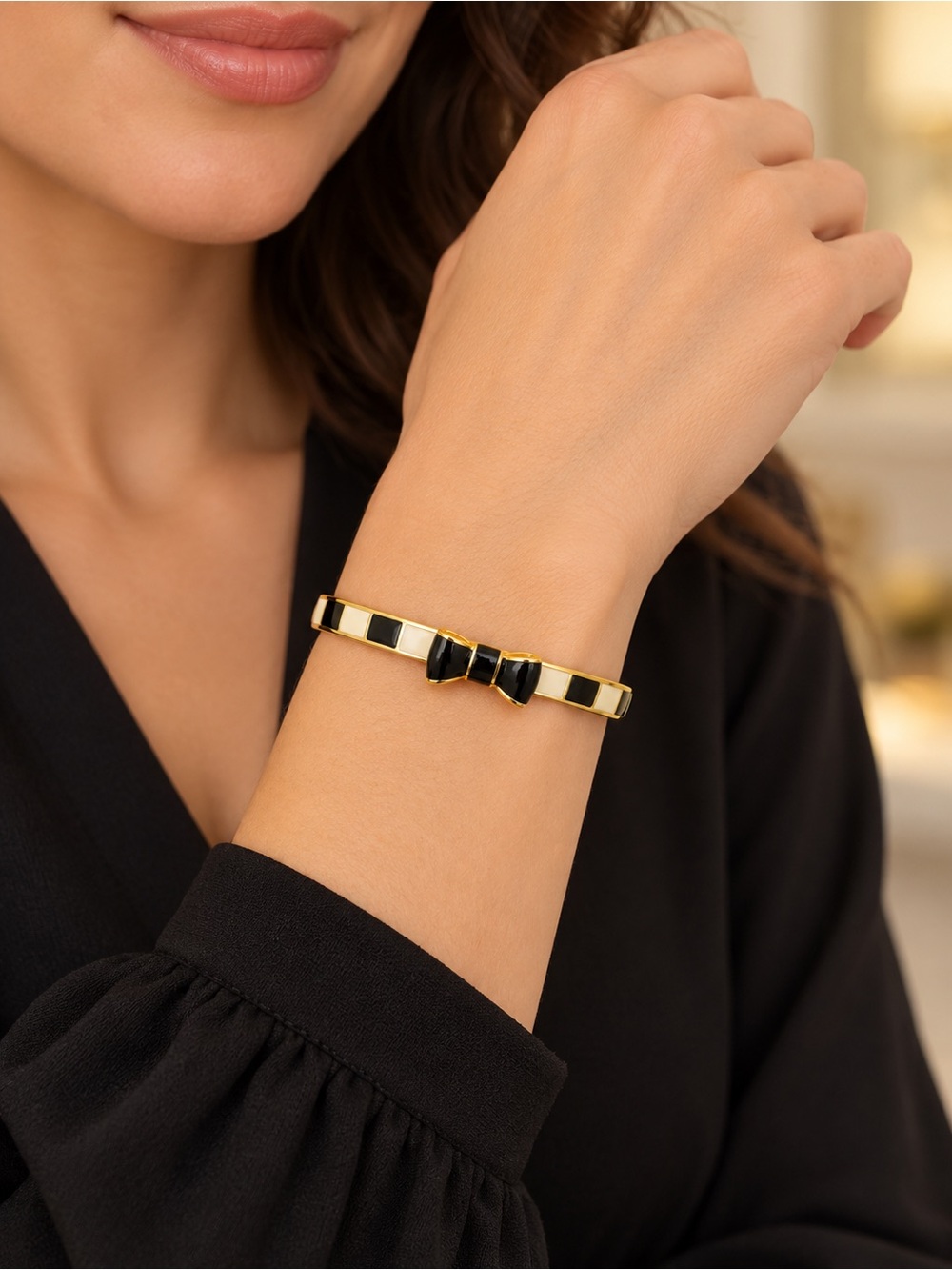 kate spade NEW YORK Take a Bow Black & White Stripe Bangle